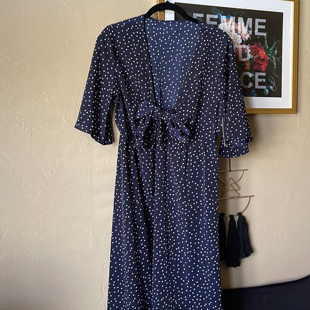 Navy and white poke a dot dress M